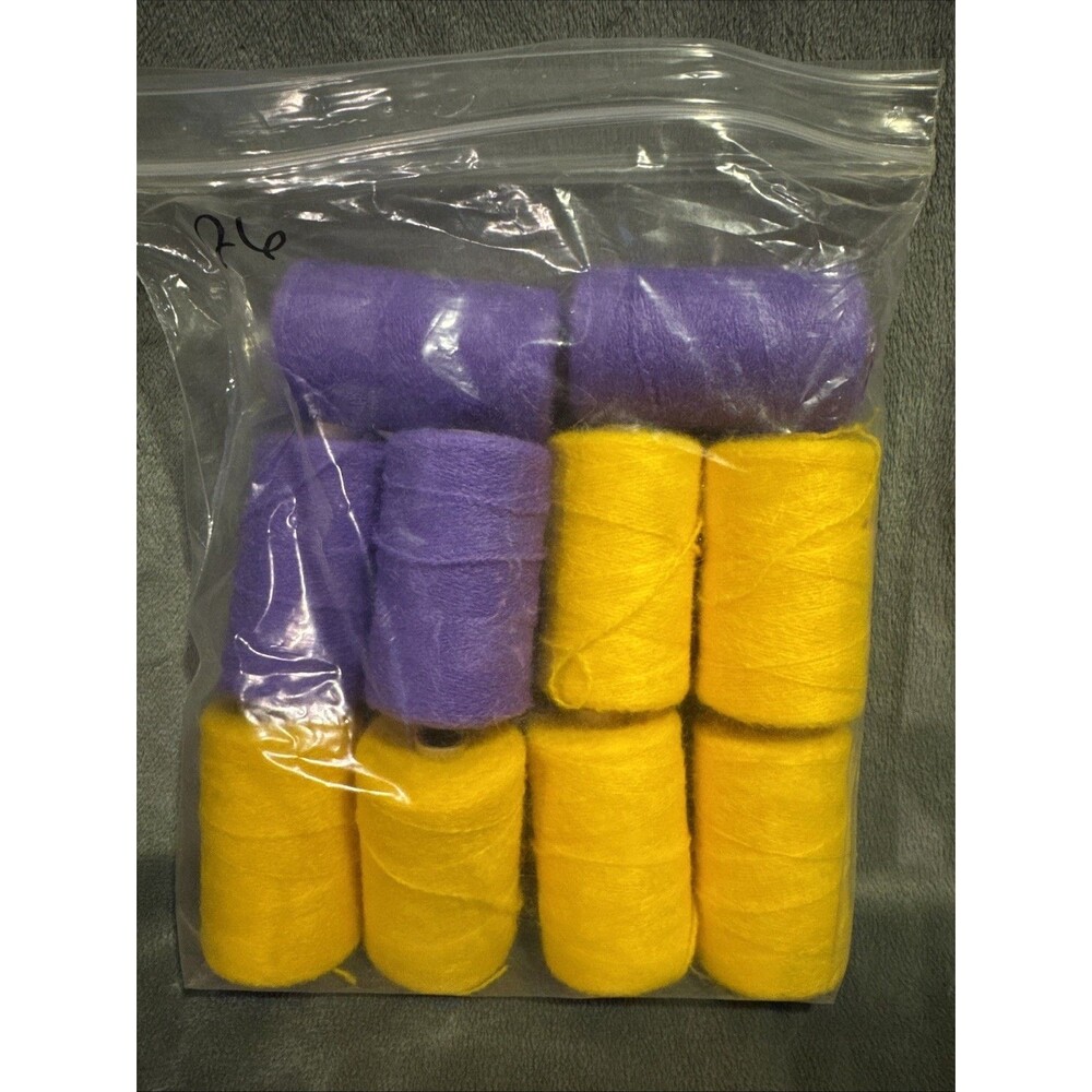 Vintage 80s 10 pc Punch Embroidery Thread Clarke's Yellow Purple Bag 26